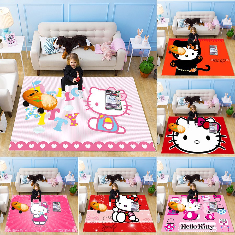 Thảm lông mềm mại in hình mèo Hello Kitty dễ thương trang trí cho phòng khách/phòng ngủ