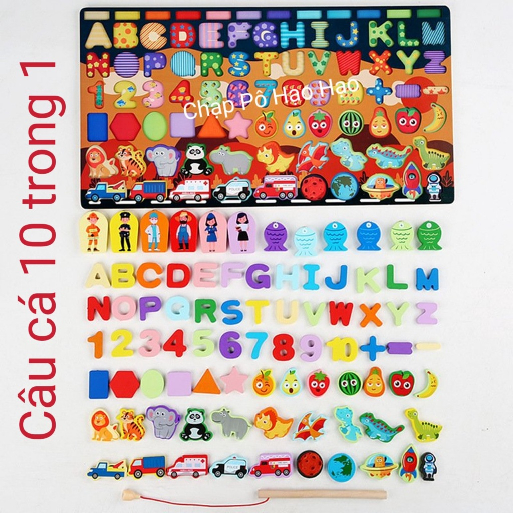 GIÁO CỤ MONTESSORI - ĐỒ CHƠI CÂU CÁ/GHÉP SỐ BẰNG GỖ CHO BÉ