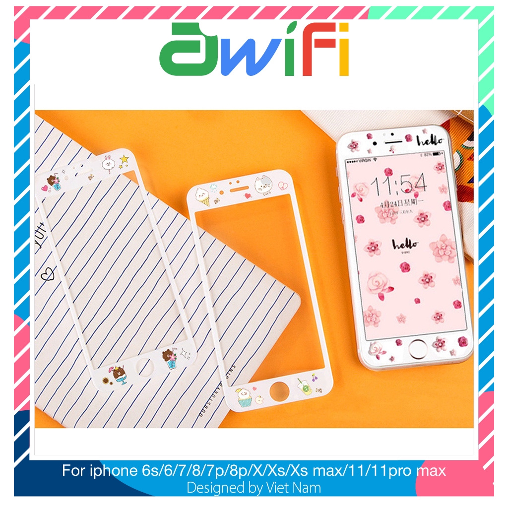 Kính cường lực 3d iphone full nhân vật 2 6/6plus/6s/6splus/7/7plus/8/8plus/x/xr/xs/11/12/pro/max/plus/promax -Awifi D3-2