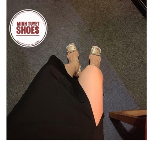 Guốc cao gót nữ minhtuyetshoes giày cưới cô dâu đính đá pha lê kiểu dáng độc đáo đi tiệc mẫu mới