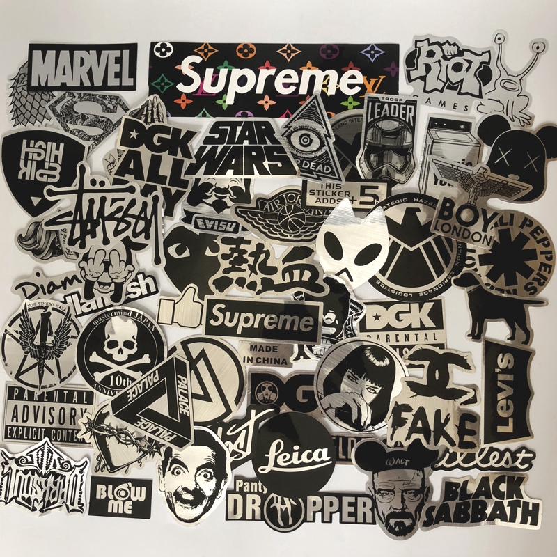 56PCS DIY Black Logo Sticker Suitcase Waterproof Personality Wear-resistant Computer Stickers Wall Decoration