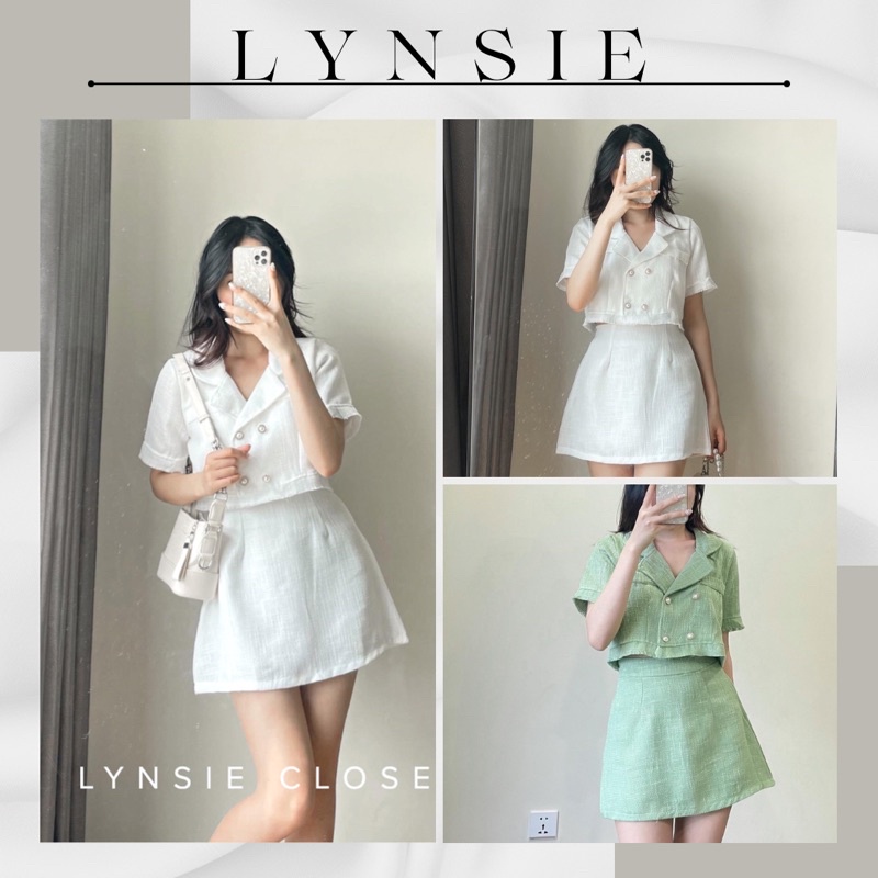 Set dạ tweet áo croptop kèm chân váy (Ảnh thật shop chụp)