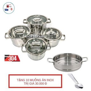 Combo bộ nồi cao cấp,bếp từ inox 304 và xửng hấp inox 24cm Fivestar Standard. tặng 1 muỗng canh inox