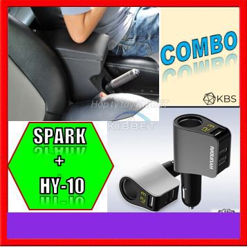 ☘️Hộp tỳ tay Kibbet + Tẩu sạc HY-10 cho Chevrolet Spark loại 1490 không khoan vít, Bệ tỳ tay, Spark, Phụ kiện Spark...