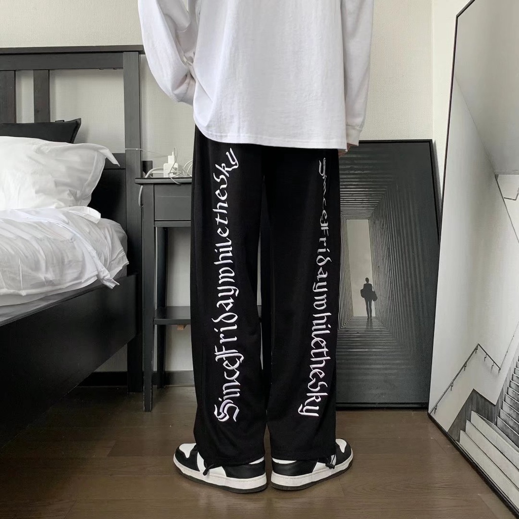 Quần Ống Rộng Dáng Xuông Unisex Nỉ Ngoại Co Giãn,Quần Cạp Cao Nam Nữ Có Dây Điều Chỉnh Ống Quần