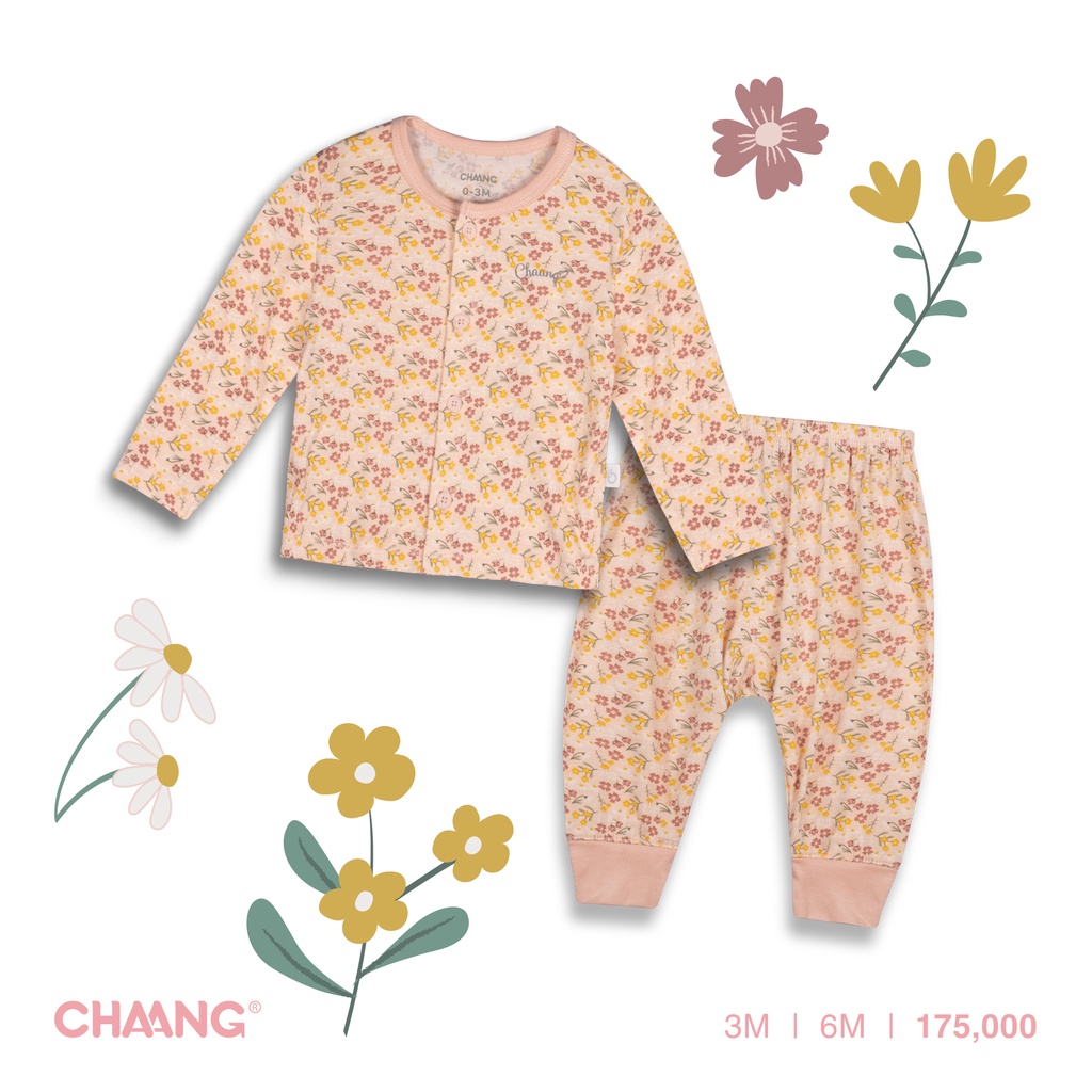 [CHAANG] Bộ quần áo dài tay cúc giữa cho bé Park hoa nhí