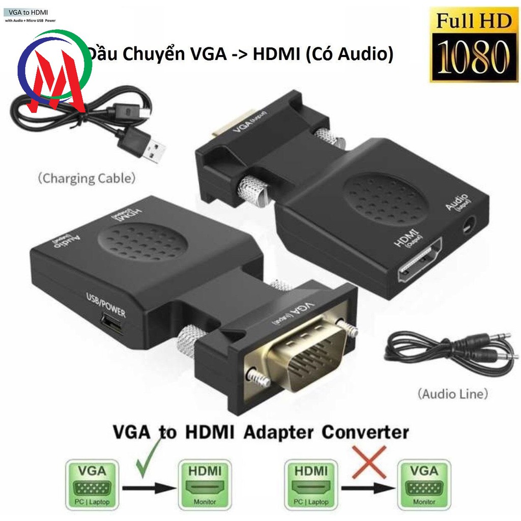 [Mua lẻ giá sỉ] Đầu Chuyển VGA -> HDMI có audio