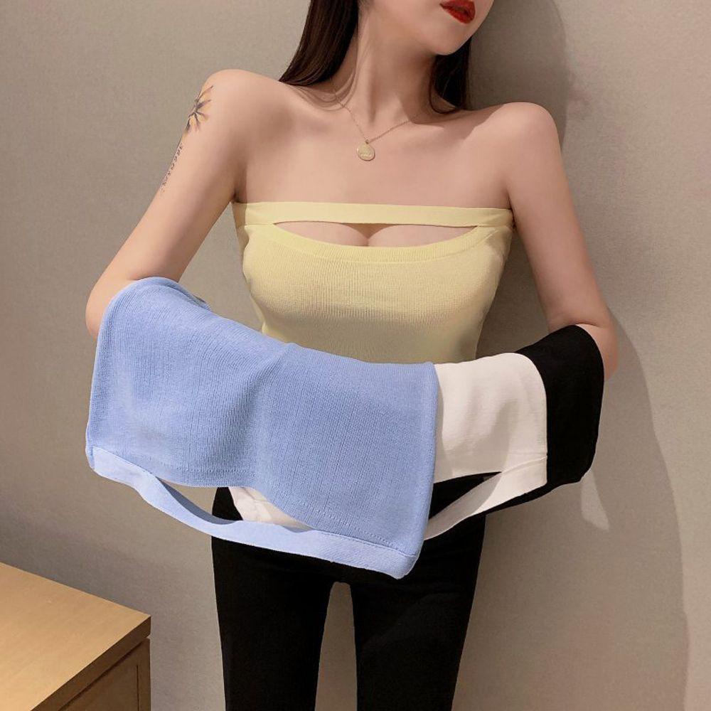 OCEANMAP Áo Không Tay Không Dây Co Giãn Màu Trơn Quyến Rũ Dành Cho Nữ