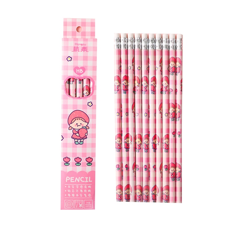 Set 10 Bút Chì Gỗ Hb Kèm Gôm Tẩy Tiện Dụng Cho Trường Học