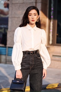 Sơ mi cotton lụa tay bom - HBSM716