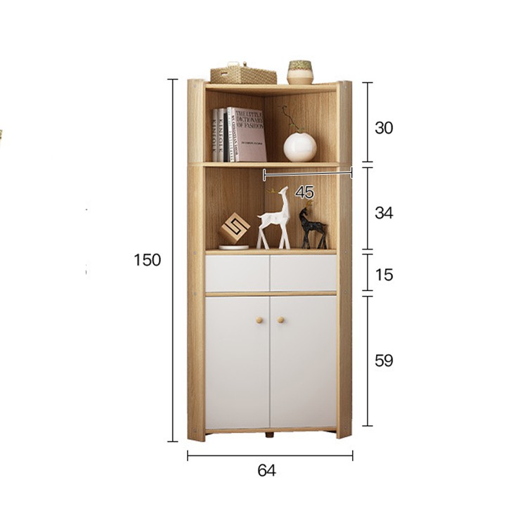 (Hàng Nhập Khẩu) Tủ góc tam giác liền kệ 2 tầng L253,tủ góc tường để sách tiện lợi DH-BGK2032