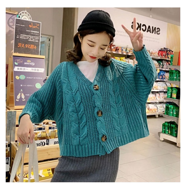 Áo khoác cardigan ZHELIHANGFEI dệt kim tay dài cổ chữ V dáng rộng lưng cao dễ phối đồ