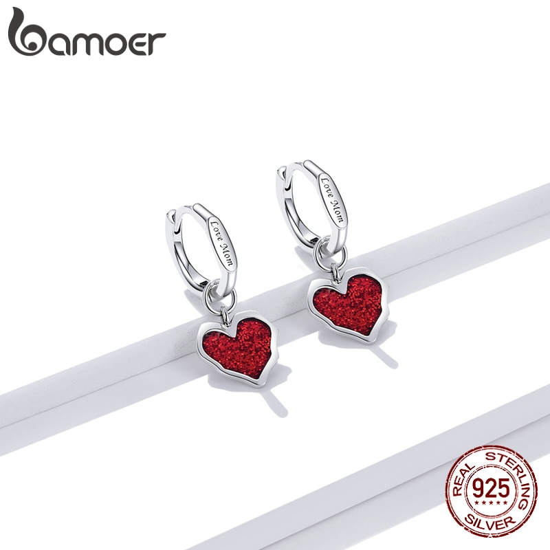 Hoa Tai Bamoer BSE484 Hình Trái Tim Từ Bạc 925 Dát Đá Cubic Zircon Dành Cho Nữ