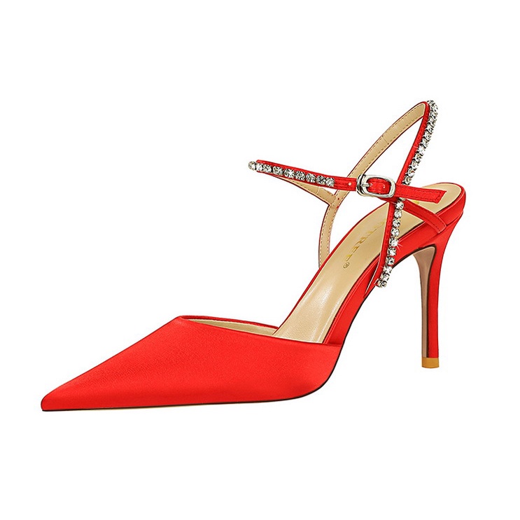 Giày cao gót BIGTREE 221-1 9.5cm bằng satin đính đá thời trang dành cho nữ