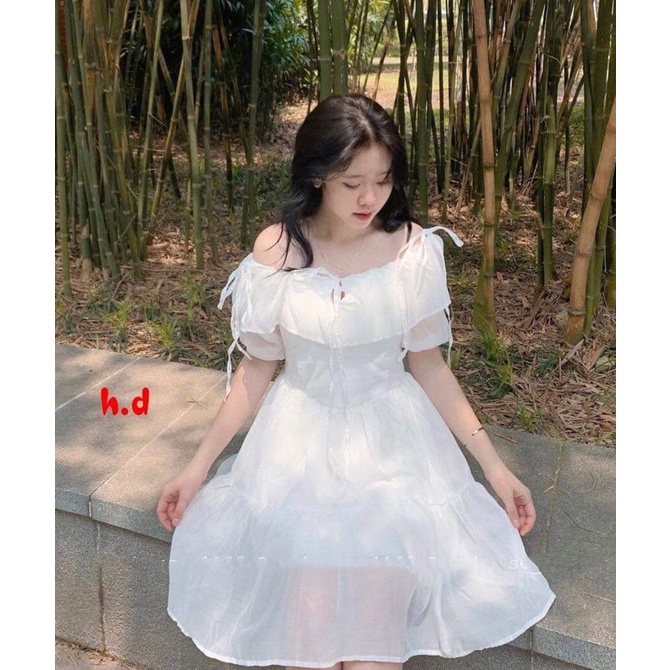 Váy 2 Dây Buộc Nơ Vai Vintage Nữ [FREESHIP🌸Đầm dáng ngắn, babydoll bánh bèo tiểu thư Ulzzang sang chảnh Hàn Quốc Maxi