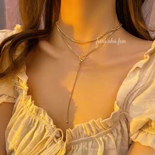 Dây chuyền nữ, Vòng đeo cổ 2 lớp, chuỗi xích đơn giản
