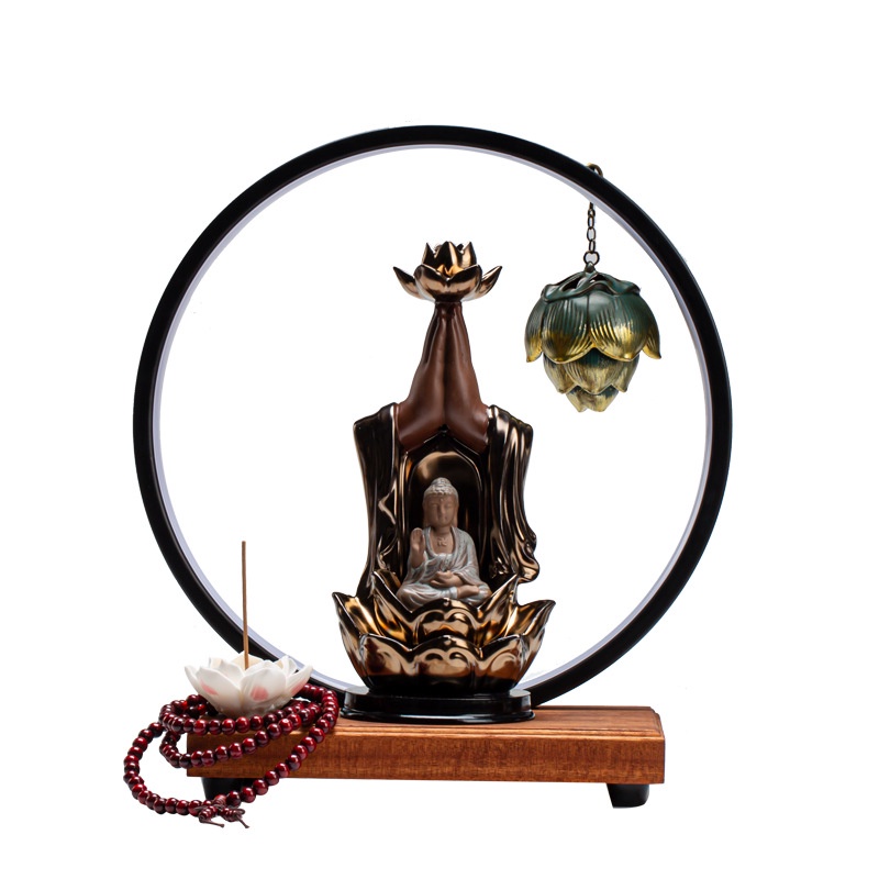 Thác Khói Trầm Hương Quan Âm Ngồi Đài Sen Hàng Nhập Khẩu Cao Cấp, Tặng Kèm Nụ Trầm Hương Khói Ngược