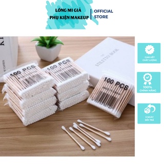 Gói 100 tăm bông đa dụng thân gỗ - bông gòn mềm mại