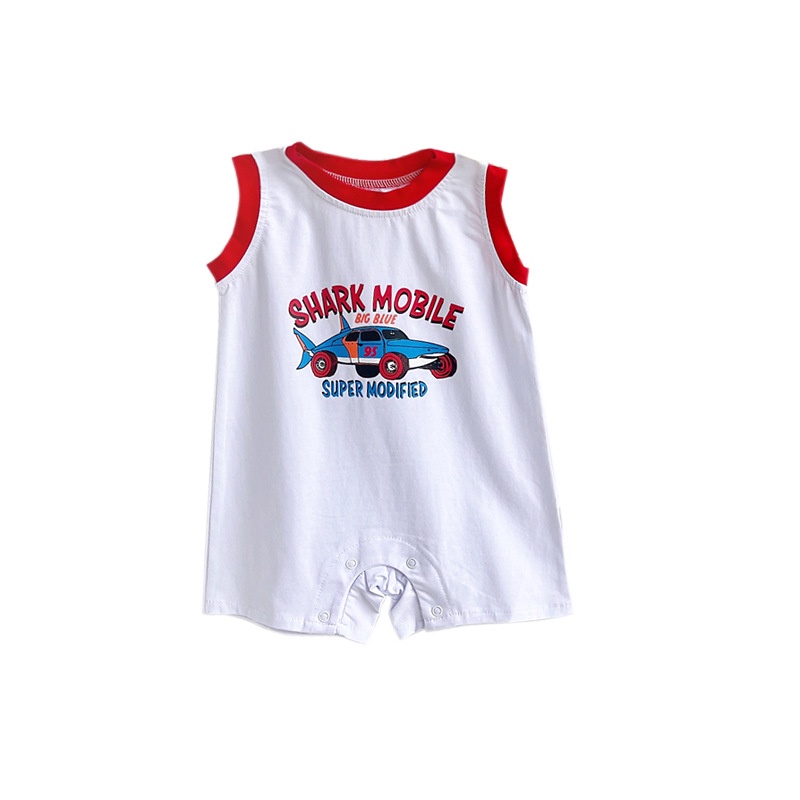 Bộ Áo Liền Quần Không Tay Họa Tiết Hoạt Hình Dễ Thương Cho Bé Trai