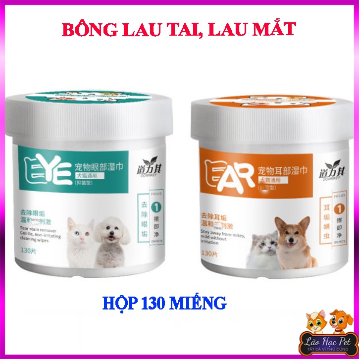 Bông lau vệ sinh vết ố mắt, vệ sinh tai cho chó mèo - Hộp 130 chiếc