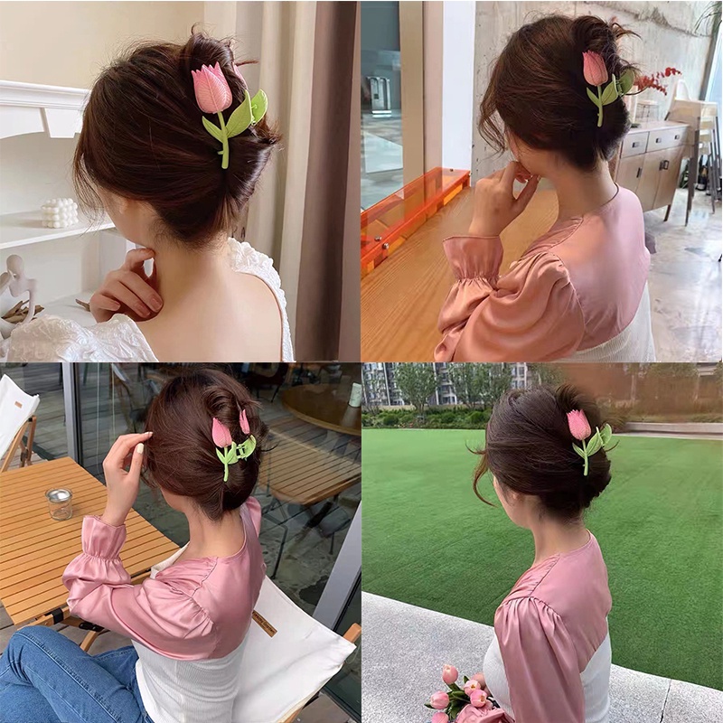 Kẹp Tóc Hoa Tulip / Cá Mập / Vuốt Đuôi Ngựa Vintage Ngọt Ngào Hợp Thời Trang Cho Nữ YD