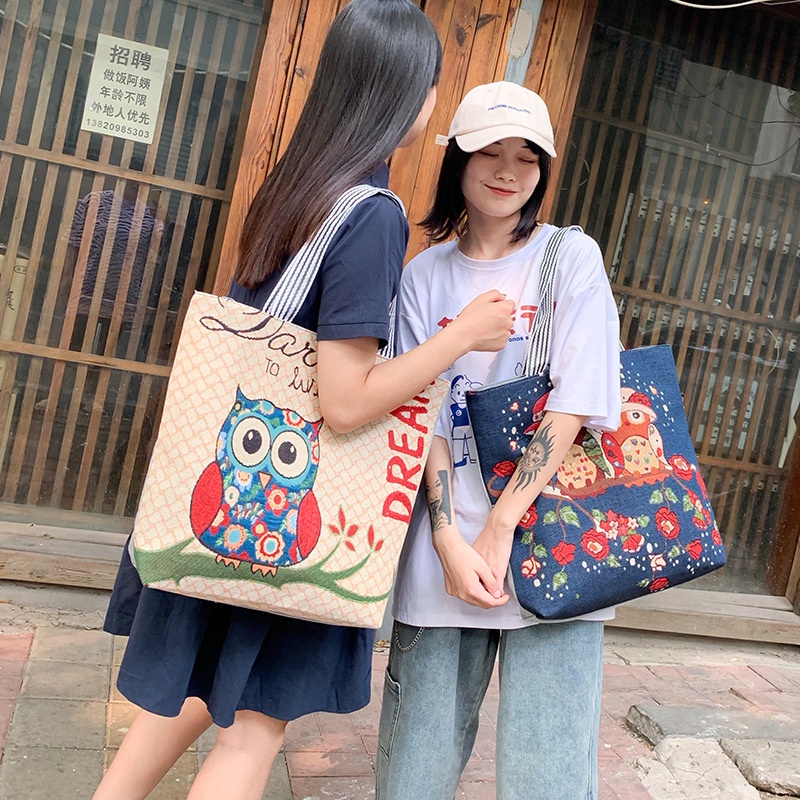 Túi tote vải, Túi xách đeo vai kẹo nách nử cavas hình họa tiết dễ thương phong cách hàn quốc cho nữ laabra