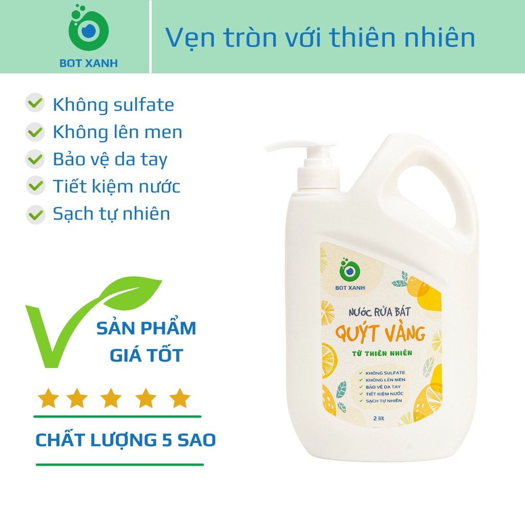 NƯỚC RỬA CHÉN THIÊN NHIÊN QUÝT VÀNG 2 LÍT - An toàn cho da tay, sạch tự nhiên
