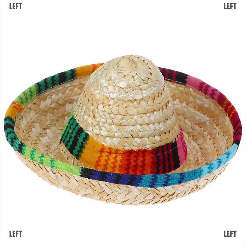 LEFT Mini Pet Dogs Straw Hat Sombrero Cat Sun Hat Beach Party Straw Hats Dogs Hat
