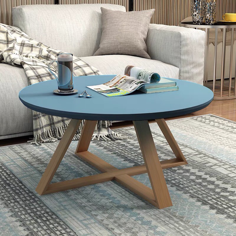 Bàn trà sofa gỗ hình tròn chân gỗ nghệ thuật, bàn trà gỗ thông minh phong cách bắc âu