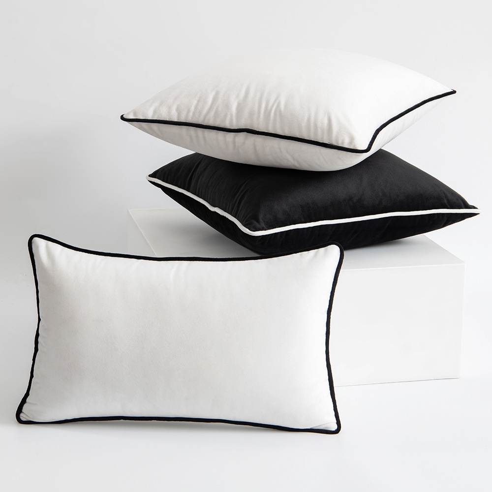 Vỏ Bọc Đệm Gối Sofa Vải Nhung Hình Vuông Có Khóa Kéo Màu Trắng Đen Hiện Đại Đơn Giản Trang Trí Nhà Cửa