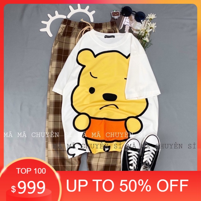 Sét áo gấu vàng + quần kẻ nâu , sét áo nam nữ, chất đẹp, sét bộ mặc ở nhà - FANI MODY