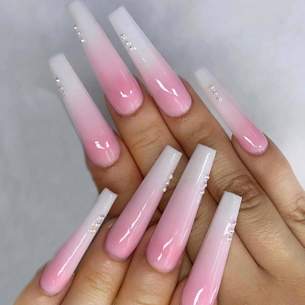 DIACHAVN Hộp 24 Móng Tay Giả Che Phủ Toàn Diện Đính Đá Xinh Xắn