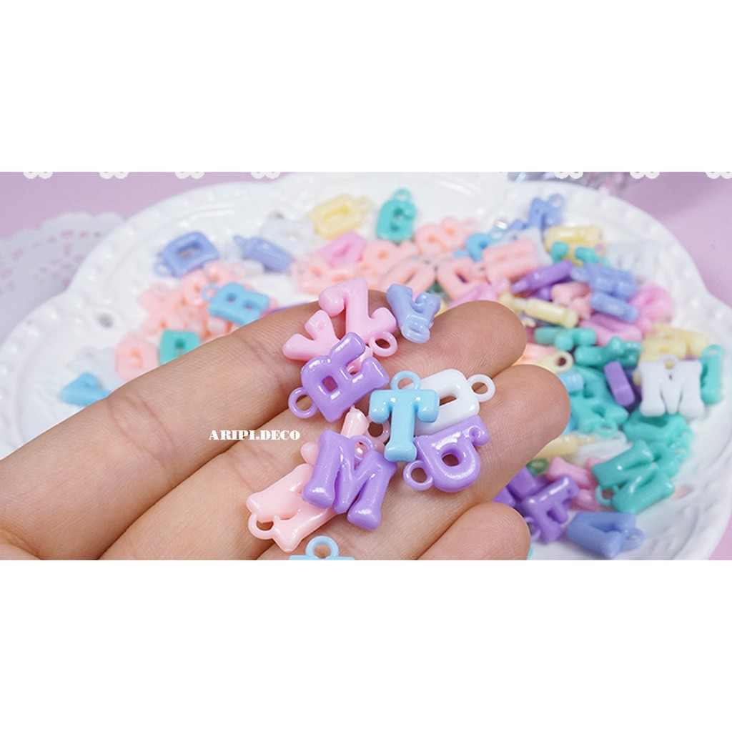 Hạt acrylic chữ treo pastel xỏ lỗ /Nguyên liệu làm slime resin trang trí vòng tay