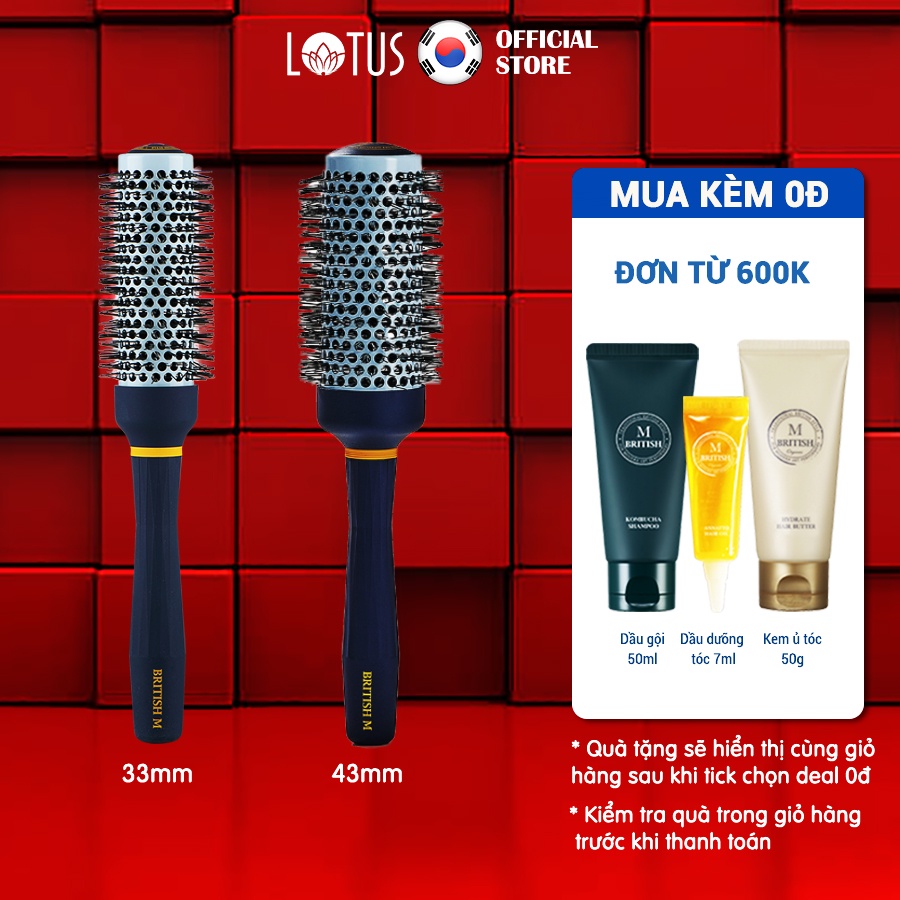 Lược tròn tạo phồng, sấy tạo kiểu cao cấp Hàn Quốc cho nam nữ BRITISH M Hot Curling Ceramic Brush