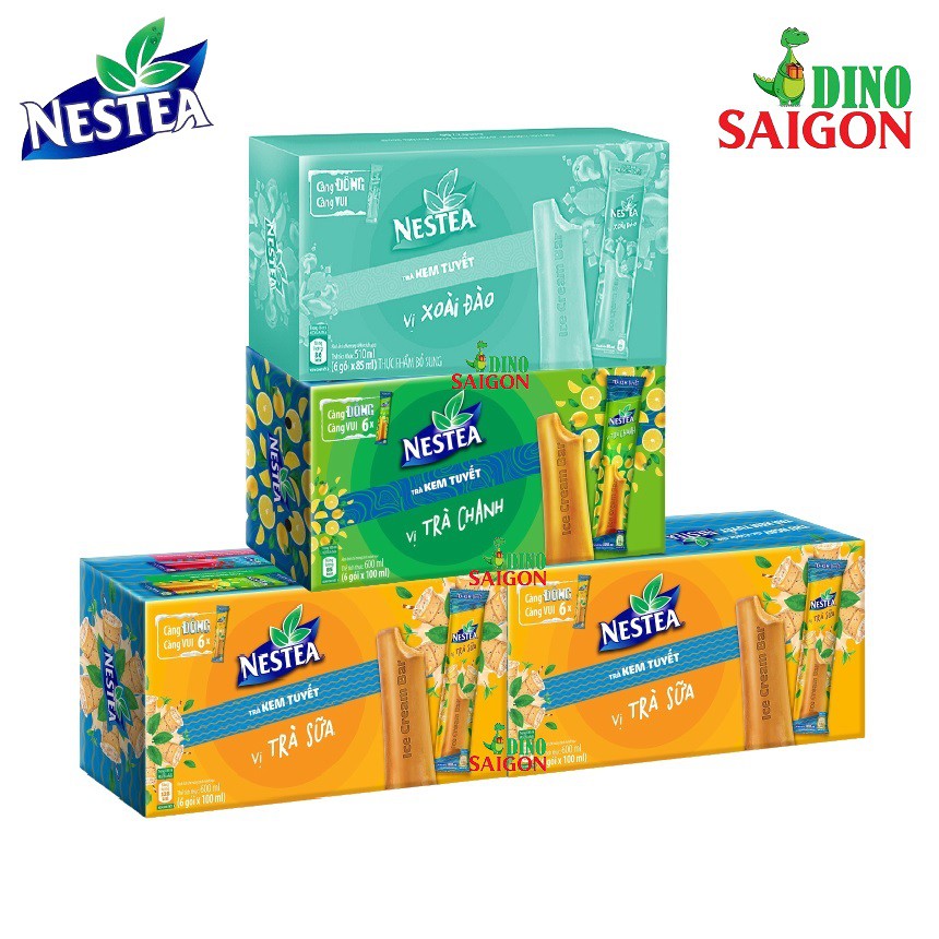 Combo 4 Hộp Trà Kem Tuyết Nestea gồm 2 Vị Trà sữa, 1 vị Trà Chanh và 1 vị Xoài đào