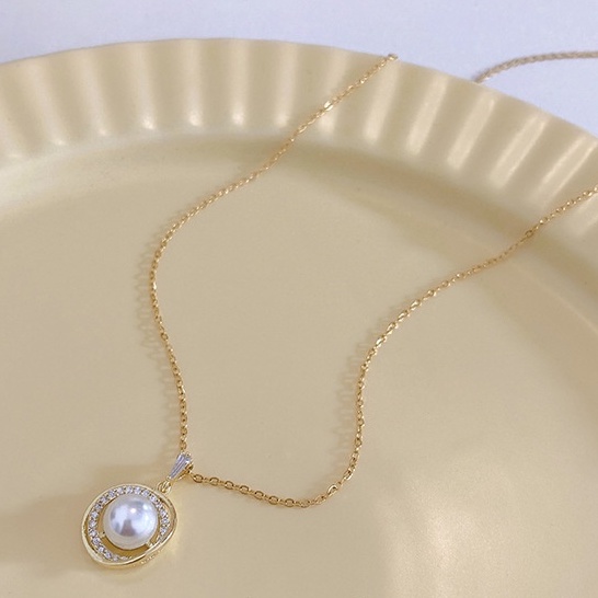 Vòng Cổ Choker Bằng Thép Titan Đính Ngọc Trai Thời Trang Hàn Quốc Cho Nữ