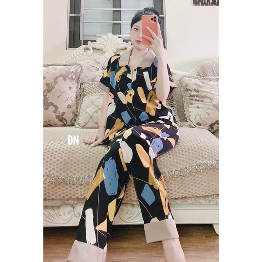 Đồ bộ cổ sen cộc tay quần dài mặc nhà dưới 62 kg siêu xinh