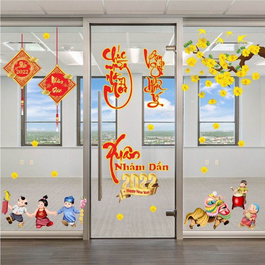 Combo decal trang trí tết Nhâm Dần An Khang 2022 - Decal trang trí nhà, văn phòng, cửa hàng