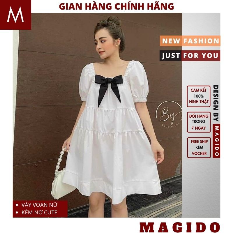 Váy Babydoll Nữ Dáng Xoè 3 Màu 💚 Đầm Nữ Tay Bồng Cổ Nơ Siêu Xinh ĐẦM BÁNH BÈO CUTE ,MAGIDO