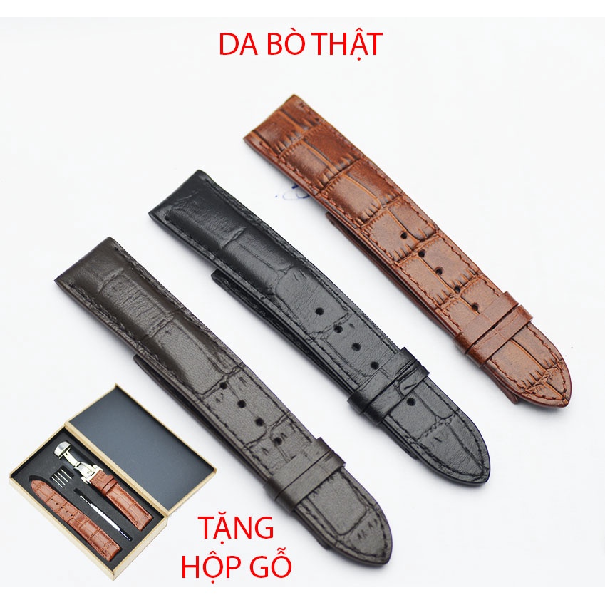 [100% Da bò thật] Dây đồng hồ da bò thật BO-15 mẫu KHÓA BƯỚM size 18 20 22 tặng chốt lò xo