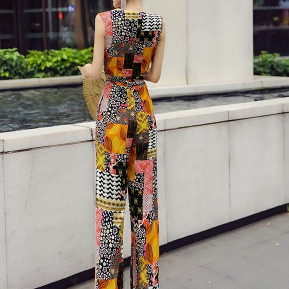 Jumpsuit Dài, Áo Liền Quần Nữ Họa Tiết, Jumpsuit Dài Ống Suông Tôn Dáng Siêu Hack Chiều Cao Hàng Quảng Châu Nhập Cao Cấp