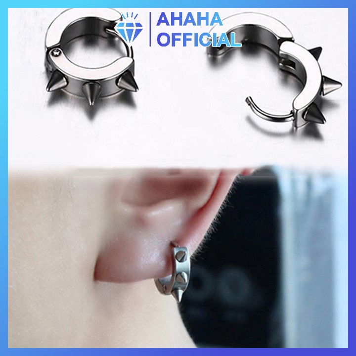 Bông tai nam cao cấp inox thời trang đẹp titan thép không gỉ kiểu khoen gai trangsucpt màu trắng PTLTNA131