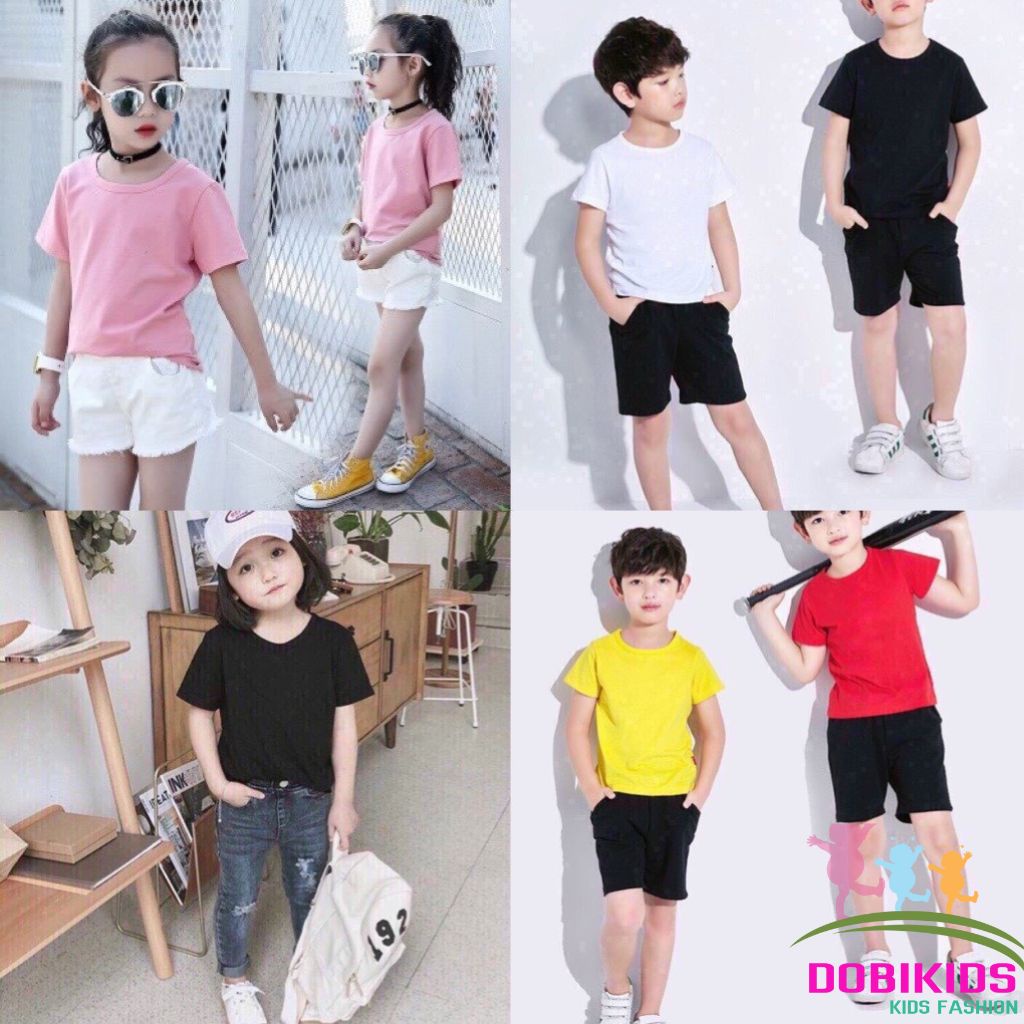 Áo thun cho bé áo cộc tay màu trơn basic bé trai và bé gái 7-20kg