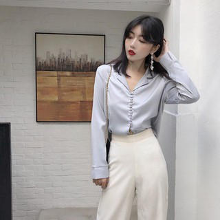 Áo sơ mi lụa satin cổ bẻ (ỎDRER)