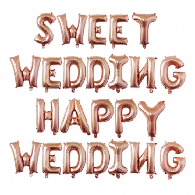 ( chính hãng dày loại 1) bóng chữ happy wedding- bóng trang trí phòng cưới