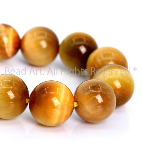 Mắt Hổ (Cọp) Vàng 8MM, Thổ, Kim, Phối Vòng Tay Phong Thuỷ, Chuỗi Hạt S50 - Bead Art