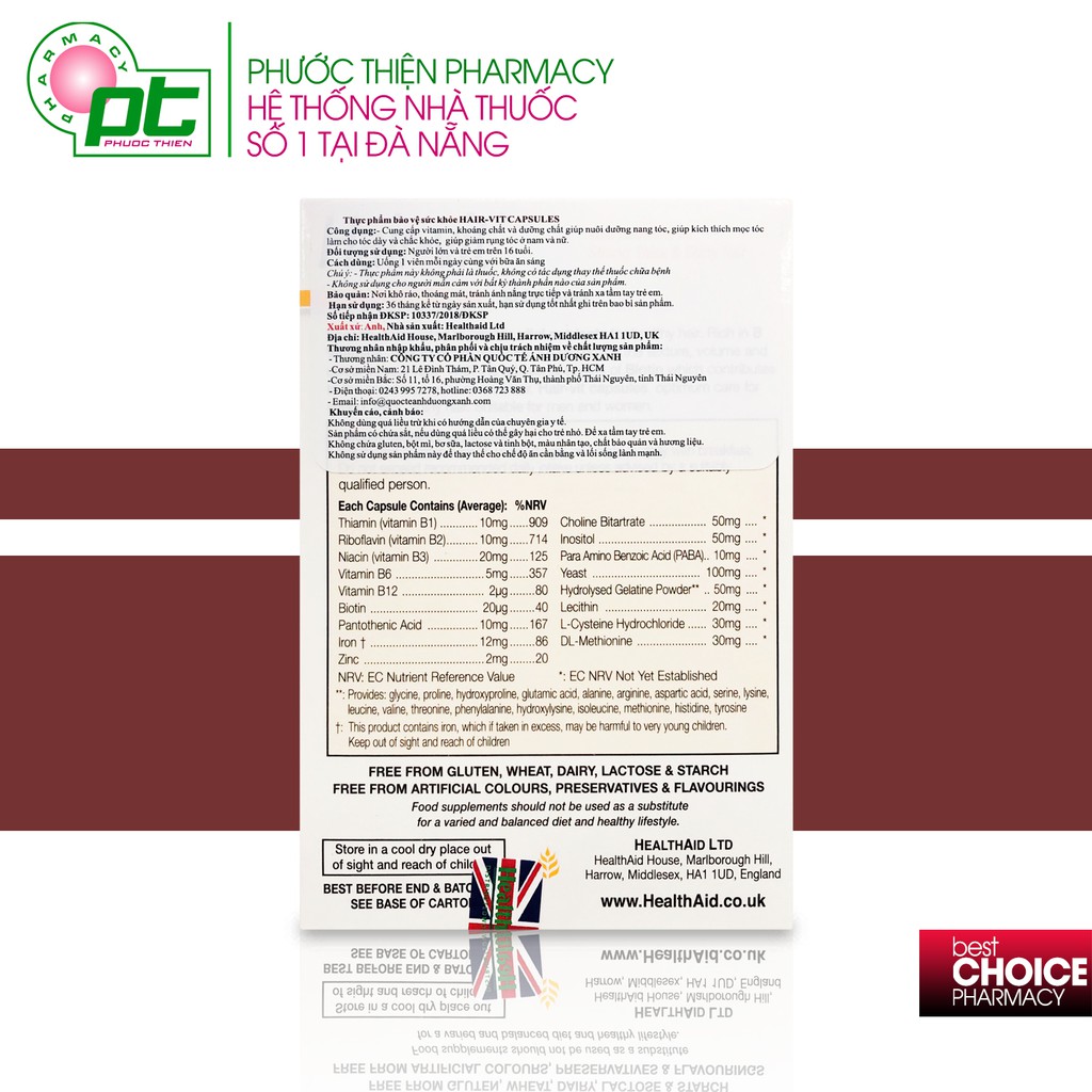 Viên Uống Giảm Rụng Tóc, Kích Thích Mọc Tóc HealthAid Hair Vit 30 Viên | Thế Giới Skin Care