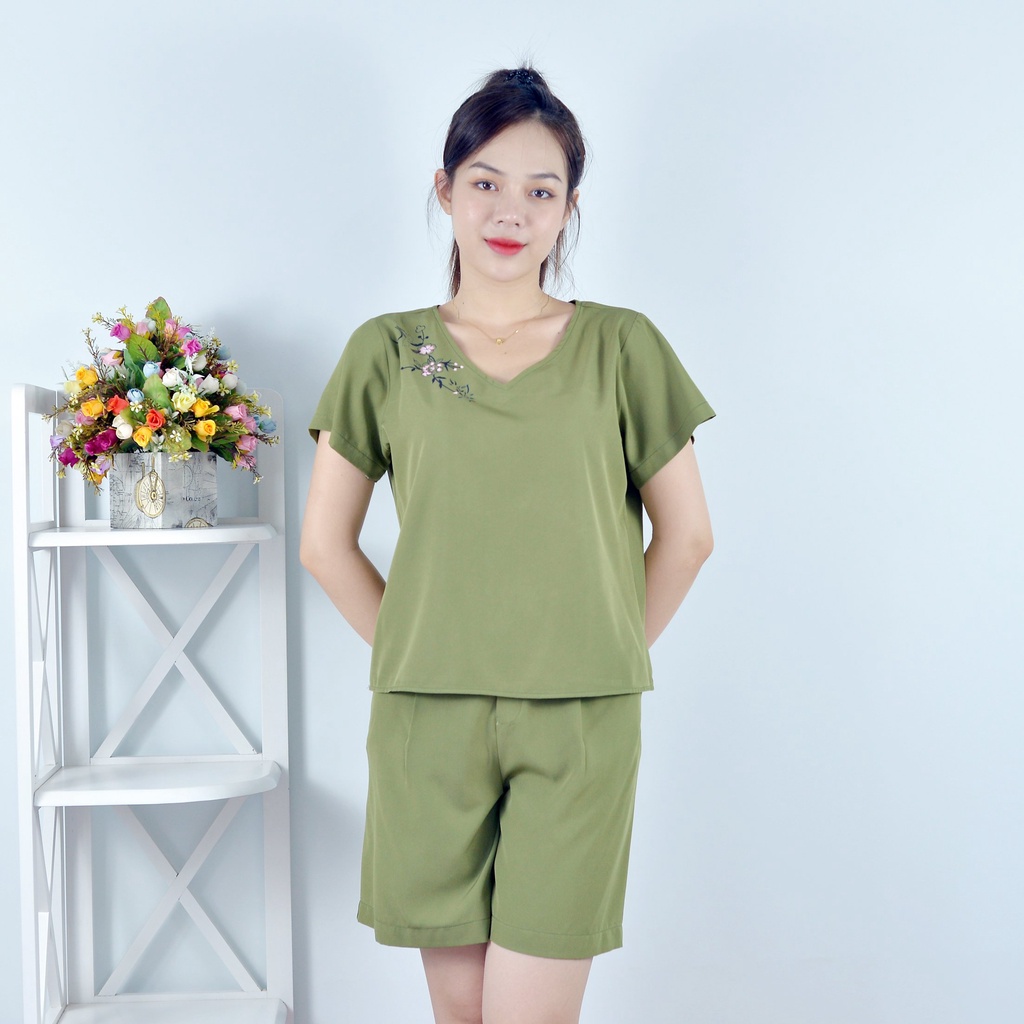 Bộ đồ nữ MÀU RÊU IN HOA VAI SIÊU XINH   - vải lụa cao cấp - Cực Kì Sang Chảnh - Qúy phái