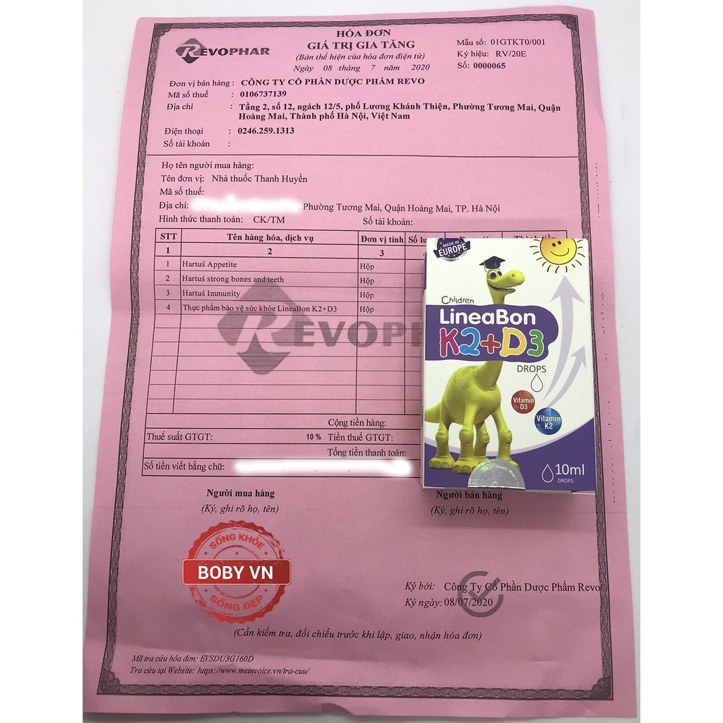 Bộ đôi Lineabon K2 + D3 và canxi Hartus cho bé