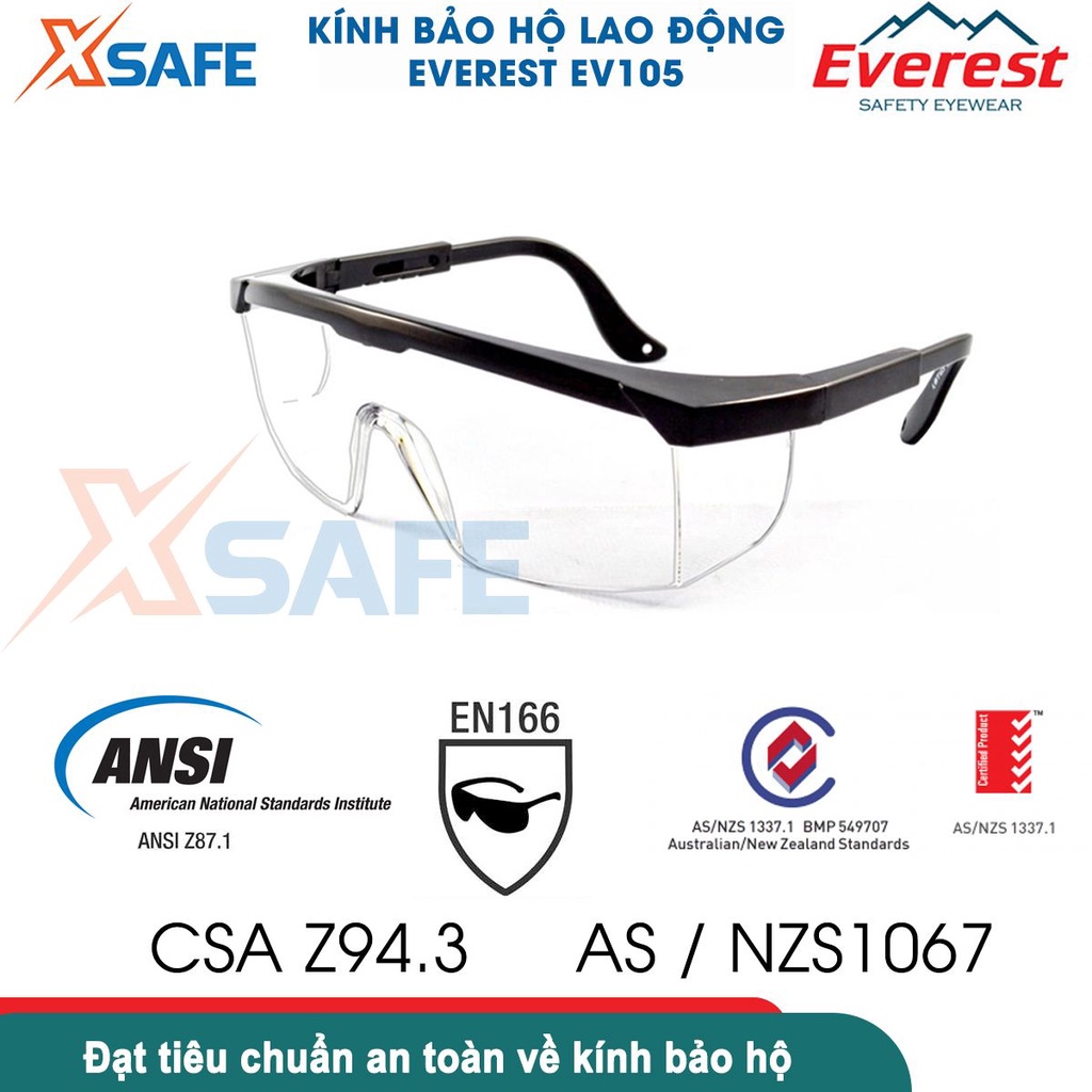 Kính bảo hộ Everest EV105 (2 màu trắng/đen) Kính chống bụi, chống tia UV, chống trầy xước, đọng sương, bảo vệ mắt